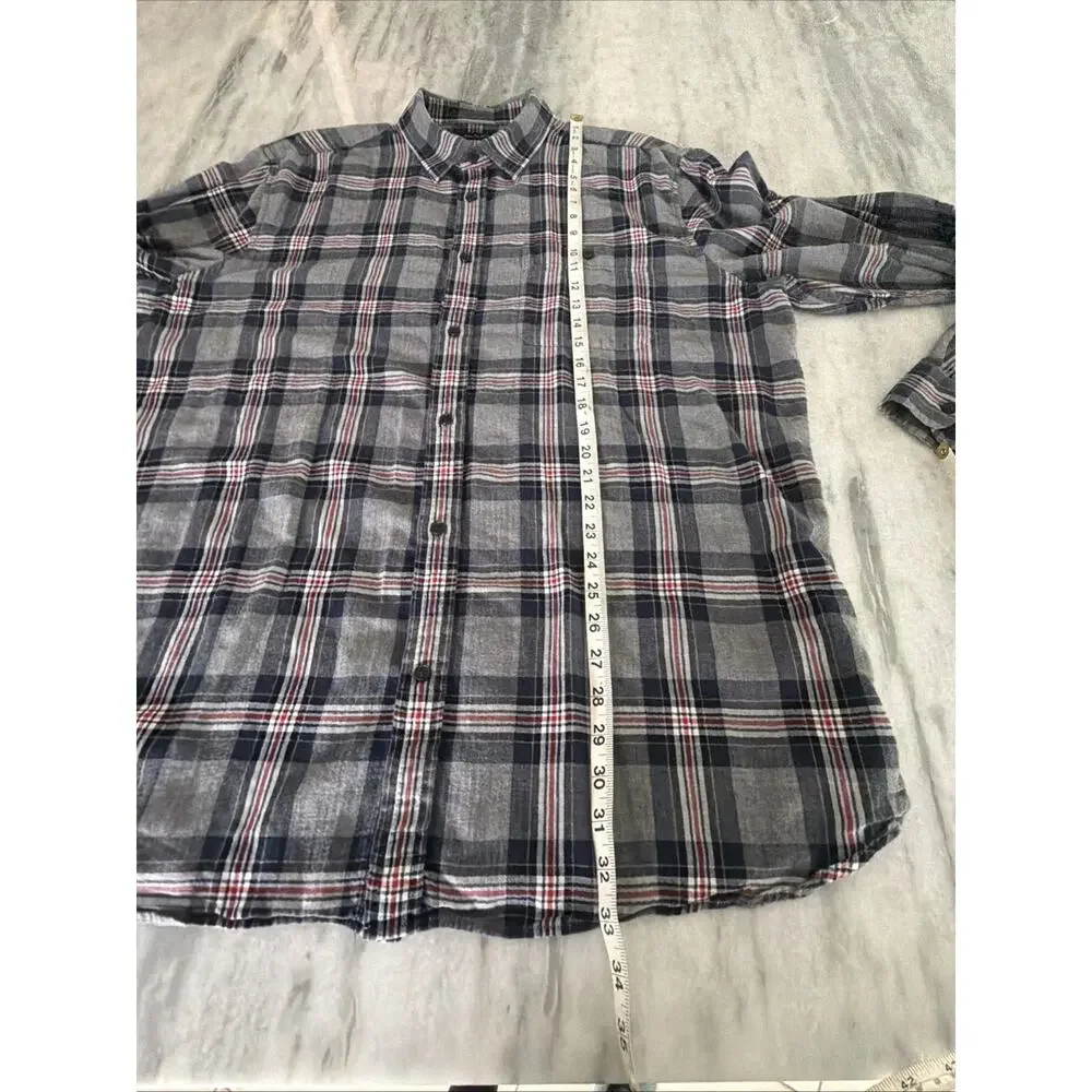 Banana Republic Flannel Shirt Men XL Untucked Slim Fit Red Gray Long Sleeve